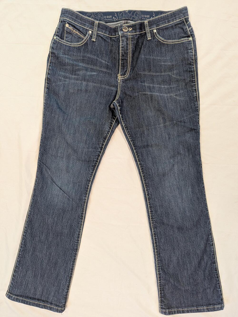 Wrangler Q-Baby Jeans Womens 16 Blue Med Wash Mid Rise Bootcut Embroidered Denim